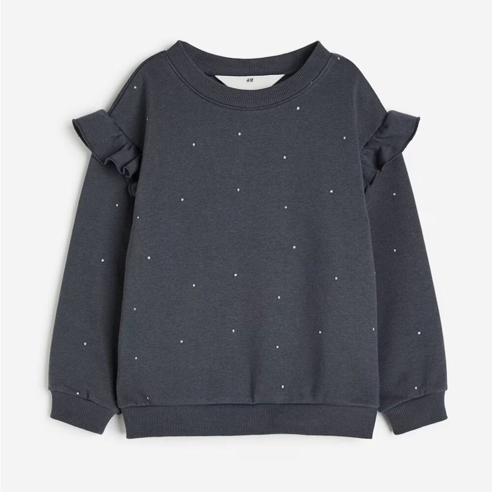 H&M Dark Gray/Dotted Ruffle-Trimmed Sleeve Sweatshirt size 6X